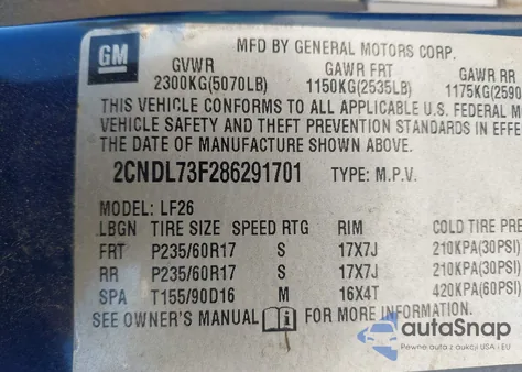 2008 Chevrolet Equinox Ltz из США, поврежденный, VIN 2CNDL73F286291701